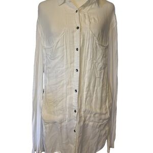 Free People White Long Sleeve Button Down Shirt SUPER soft Medium